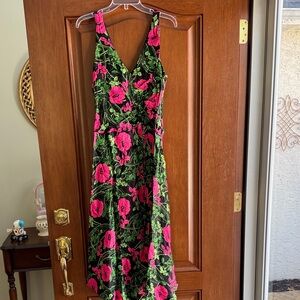 Maeve High Low Dress in Pink and Green Floral